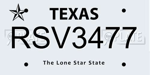RSV3477 Texas License Plate