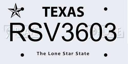 RSV3603 Texas License Plate