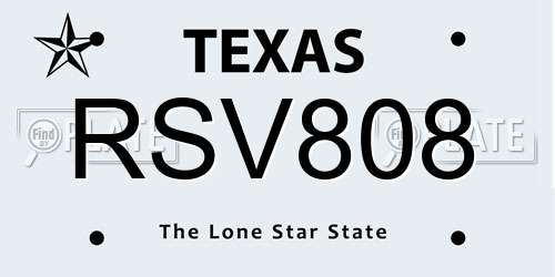 RSV808 Texas License Plate
