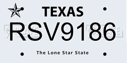 RSV9186 Texas License Plate