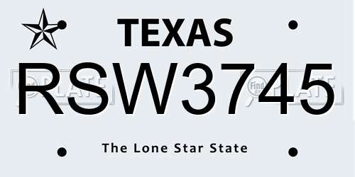 RSW3745 Texas License Plate
