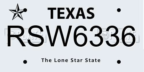 RSW6336 Texas License Plate
