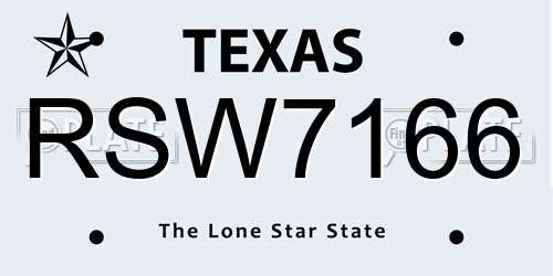 RSW7166 Texas License Plate