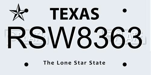 RSW8363 Texas License Plate