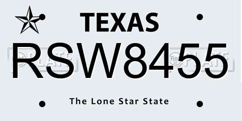 RSW8455 Texas License Plate