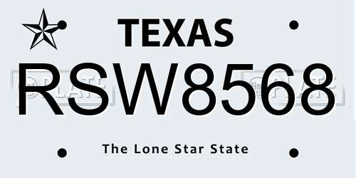 RSW8568 Texas License Plate