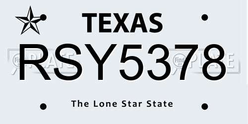 RSY5378 Texas License Plate