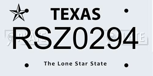 RSZ0294 Texas License Plate