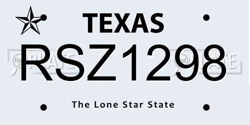RSZ1298 Texas License Plate