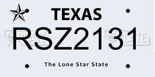 RSZ2131 Texas License Plate