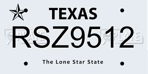 RSZ9512 Texas License Plate