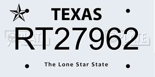 RT27962 Texas License Plate