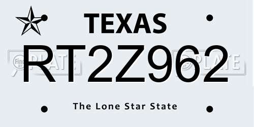 RT2Z962 Texas License Plate