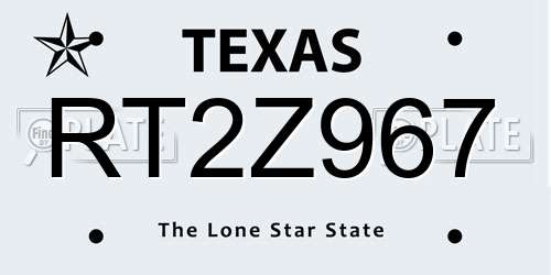 RT2Z967 Texas License Plate