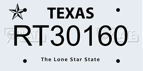 RT30160 Texas License Plate