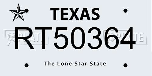 RT50364 Texas License Plate