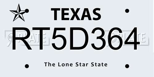 RT5D364 Texas License Plate