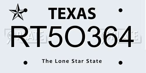 RT5O364 Texas License Plate