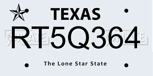 RT5Q364 Texas License Plate