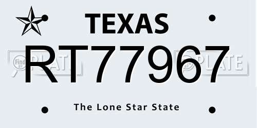 RT77967 Texas License Plate