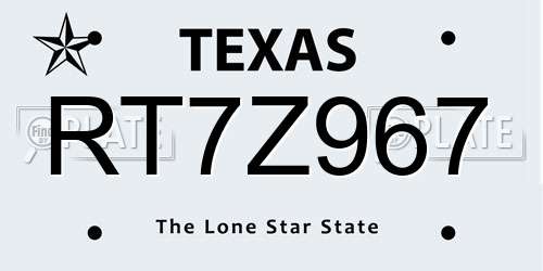 RT7Z967 Texas License Plate