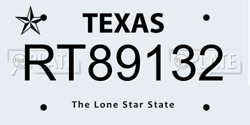 RT89132 Texas License Plate