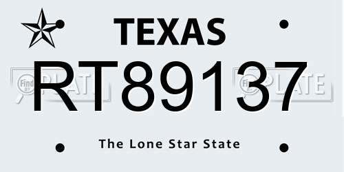 RT89137 Texas License Plate