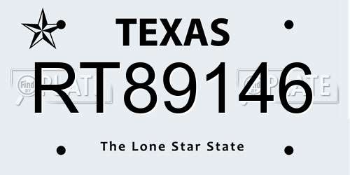 RT89146 Texas License Plate