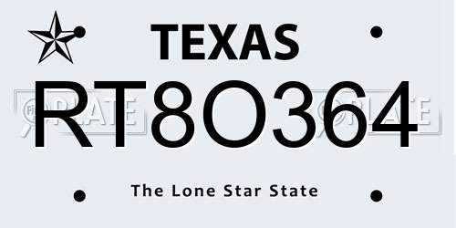RT8O364 Texas License Plate