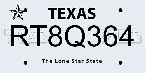 RT8Q364 Texas License Plate