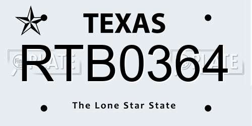 RTB0364 Texas License Plate