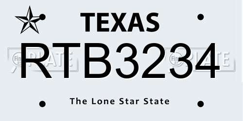 RTB3234 Texas License Plate