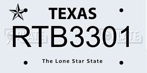 RTB3301 Texas License Plate