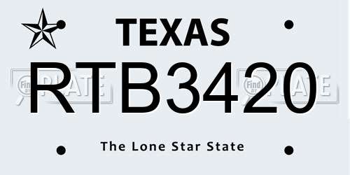 RTB3420 Texas License Plate
