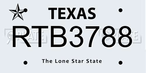 RTB3788 Texas License Plate