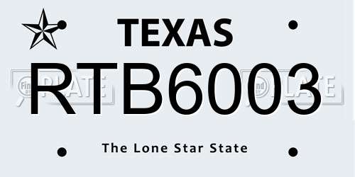 RTB6003 Texas License Plate