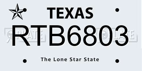 RTB6803 Texas License Plate