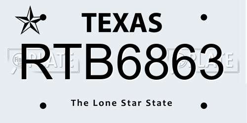 RTB6863 Texas License Plate
