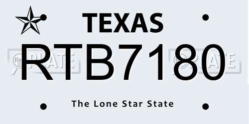 RTB7180 Texas License Plate