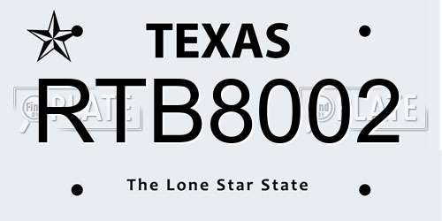 RTB8002 Texas License Plate