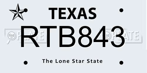 RTB843 Texas License Plate