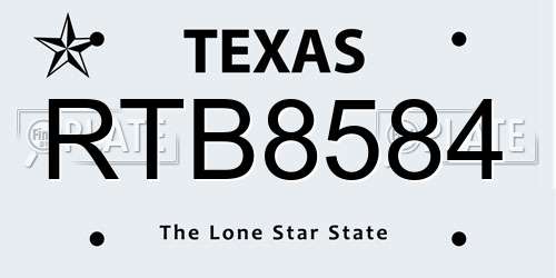 RTB8584 Texas License Plate
