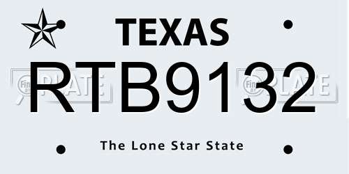RTB9132 Texas License Plate