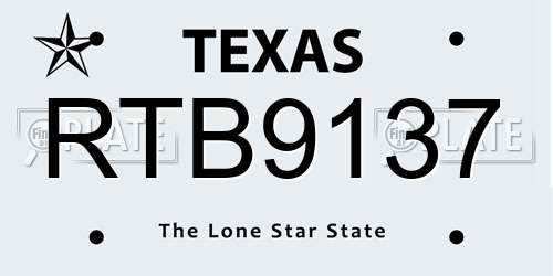 RTB9137 Texas License Plate
