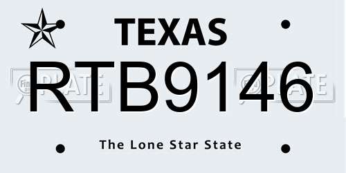 RTB9146 Texas License Plate