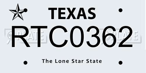 RTC0362 Texas License Plate