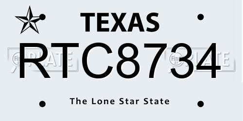 RTC8734 Texas License Plate