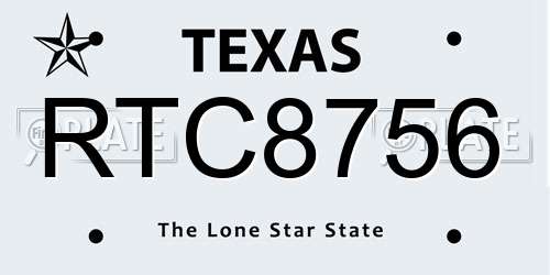 RTC8756 Texas License Plate