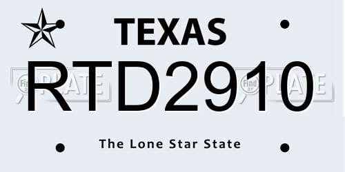 RTD2910 Texas License Plate