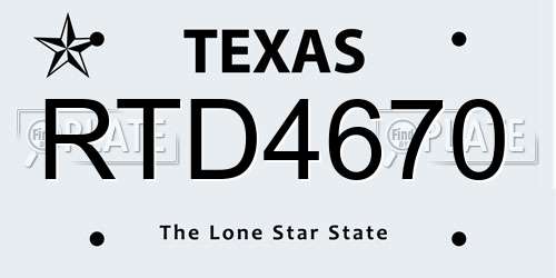 RTD4670 Texas License Plate